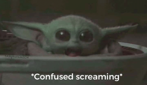 This meme features a screenshot of a character from the Star Wars franchise, Baby Yoda, from the TV series "The Mandalorian". The image shows Baby Yoda with a confused expression, and the text "Confused" is overlaid on top of it.